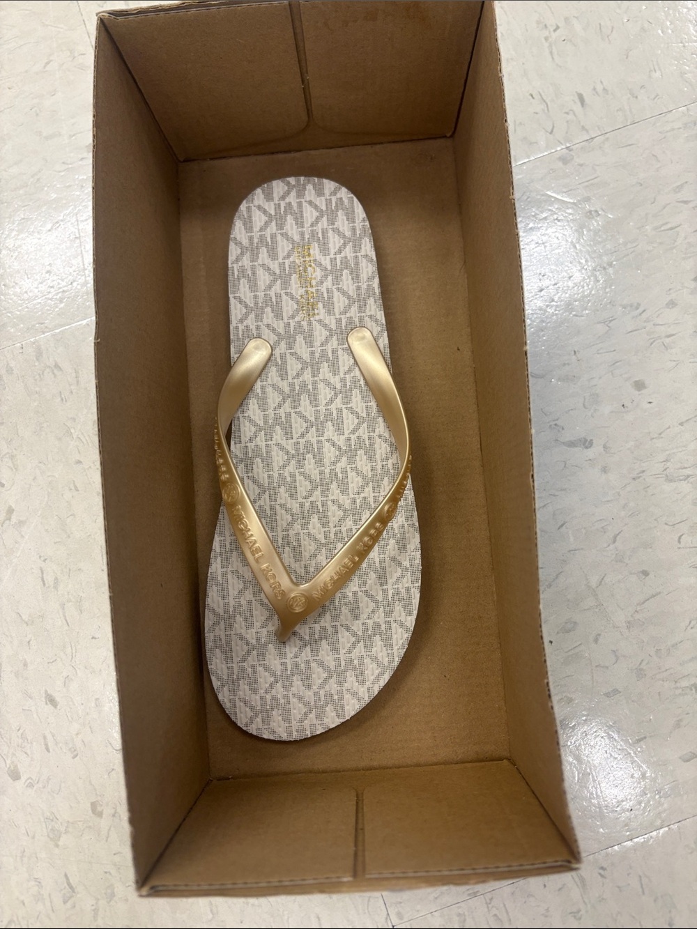 Michael Kors Metallic Gold Logo-Print Flip Flop Sandal